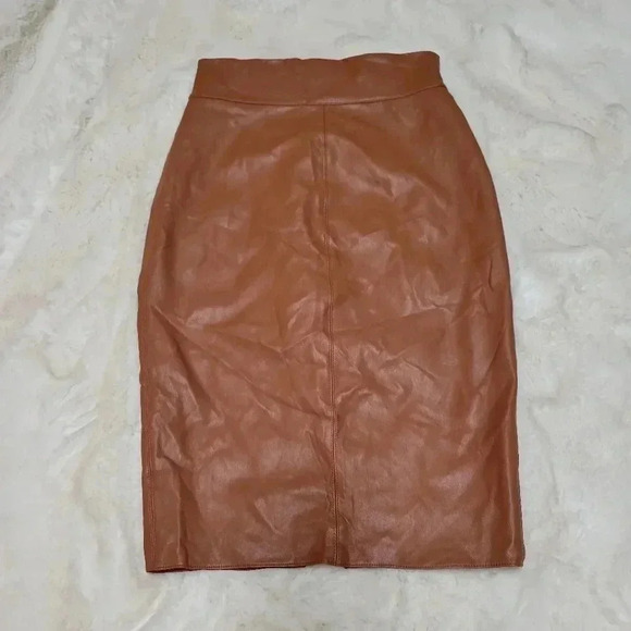 Intermix Bailey 44 Exclusive Faux Leather Pencil Skirt Cognac Brown - Picture 4 of 9